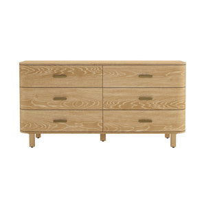 English Elm Dresser Six Drawer Wide Low Profile Natural Grain Veneer for Scandinavian Bedroom Oak B365P504322