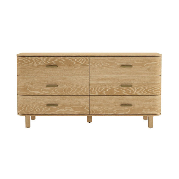 English Elm Dresser Six Drawer Wide Low Profile Natural Grain Veneer for Scandinavian Bedroom Oak B365P504322