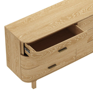English Elm Dresser Six Drawer Wide Low Profile Natural Grain Veneer for Scandinavian Bedroom Oak B365P504322