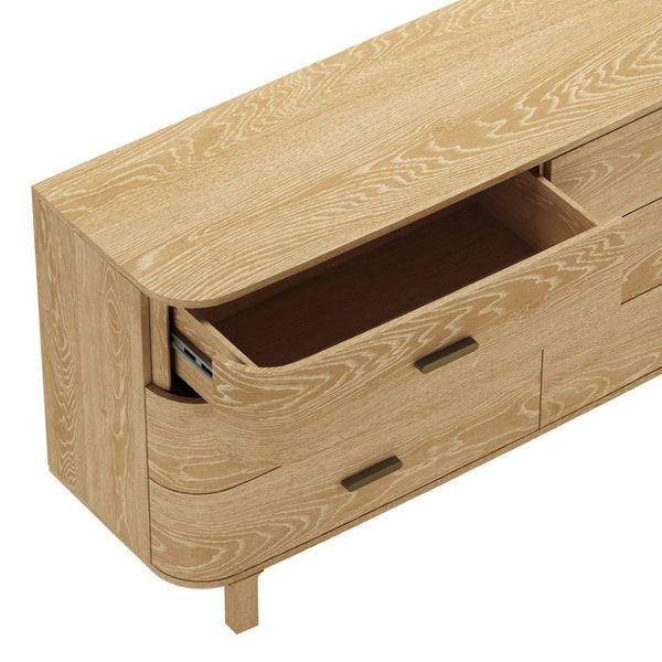 English Elm Dresser Six Drawer Wide Low Profile Natural Grain Veneer for Scandinavian Bedroom Oak B365P504322