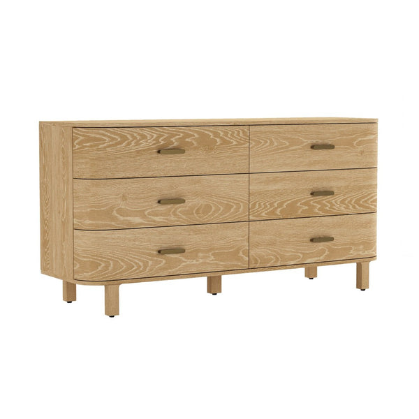 English Elm Dresser Six Drawer Wide Low Profile Natural Grain Veneer for Scandinavian Bedroom Oak B365P504322