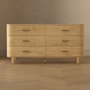 English Elm Dresser Six Drawer Wide Low Profile Natural Grain Veneer for Scandinavian Bedroom Oak B365P504322