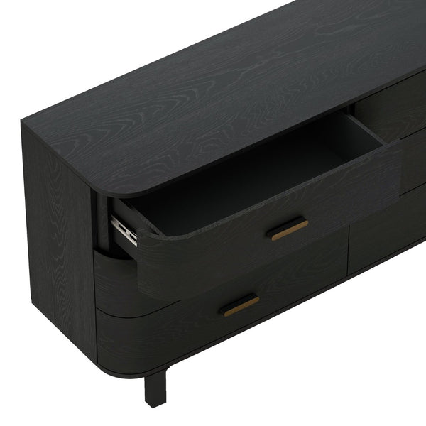 English Elm Dresser Six Drawer Wide Low Profile Natural Grain Veneer for Scandinavian Bedroom Black B365P504323