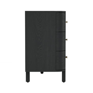 English Elm Dresser Six Drawer Wide Low Profile Natural Grain Veneer for Scandinavian Bedroom Black B365P504323