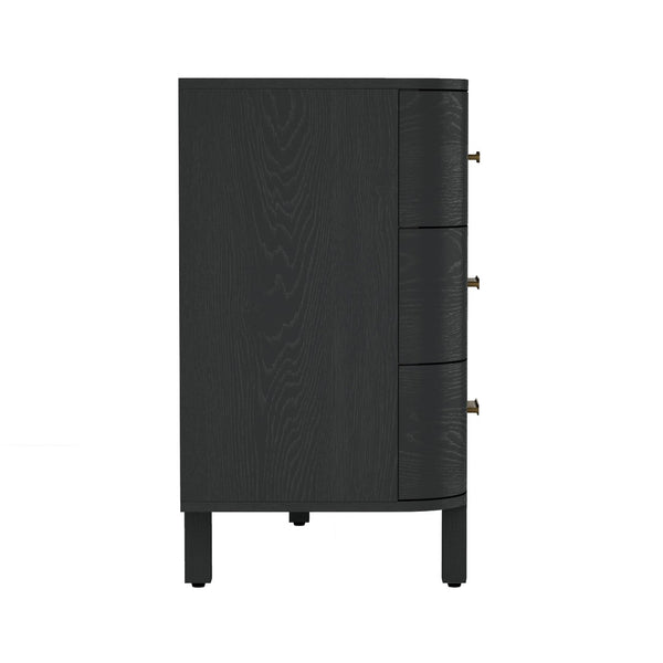 English Elm Dresser Six Drawer Wide Low Profile Natural Grain Veneer for Scandinavian Bedroom Black B365P504323