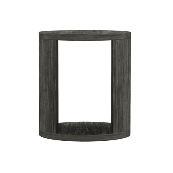 English Elm End Table Round Cylindrical Wood Grain Laminate with Open Storage for Living Room Charcoal B365P504324