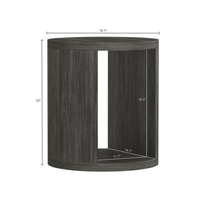 English Elm End Table Round Cylindrical Wood Grain Laminate with Open Storage for Living Room Charcoal B365P504324