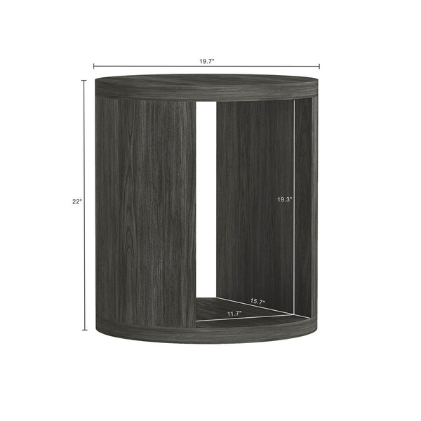 English Elm End Table Round Cylindrical Wood Grain Laminate with Open Storage for Living Room Charcoal B365P504324