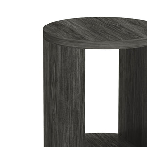 English Elm End Table Round Cylindrical Wood Grain Laminate with Open Storage for Living Room Charcoal B365P504324
