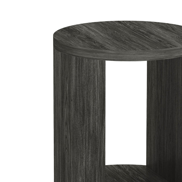 English Elm End Table Round Cylindrical Wood Grain Laminate with Open Storage for Living Room Charcoal B365P504324