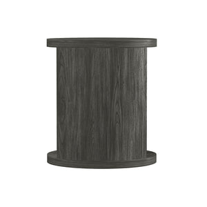 English Elm End Table Round Cylindrical Wood Grain Laminate with Open Storage for Living Room Charcoal B365P504324
