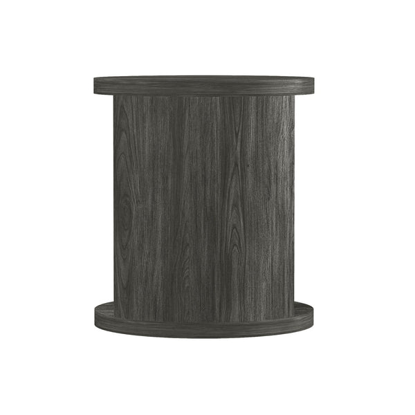 English Elm End Table Round Cylindrical Wood Grain Laminate with Open Storage for Living Room Charcoal B365P504324