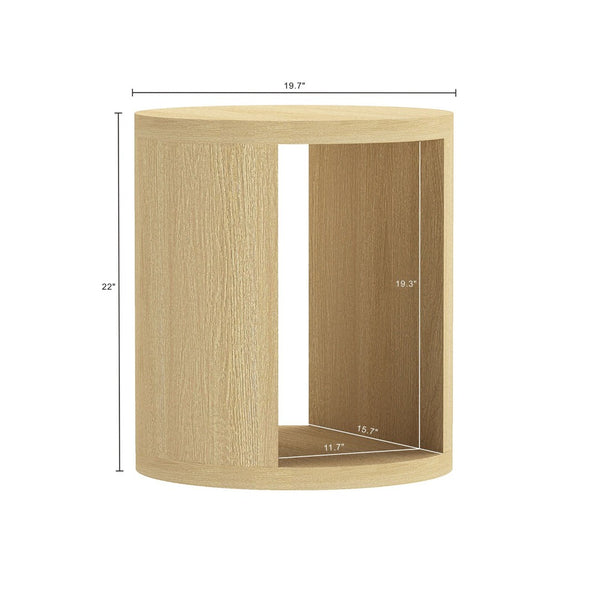 English Elm End Table Round Cylindrical Wood Grain Laminate with Open Storage for Living Room Natural Oak B365P504325