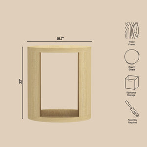 English Elm End Table Round Cylindrical Wood Grain Laminate with Open Storage for Living Room Natural Oak B365P504325