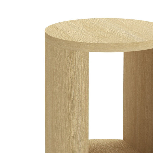 English Elm End Table Round Cylindrical Wood Grain Laminate with Open Storage for Living Room Natural Oak B365P504325