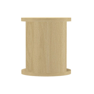 English Elm End Table Round Cylindrical Wood Grain Laminate with Open Storage for Living Room Natural Oak B365P504325