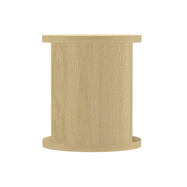 English Elm End Table Round Cylindrical Wood Grain Laminate with Open Storage for Living Room Natural Oak B365P504325