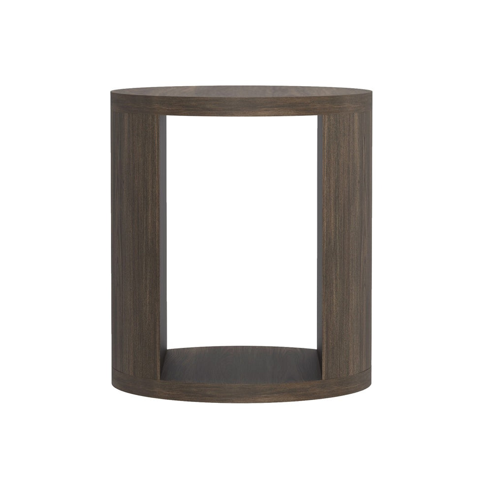 English Elm End Table Round Cylindrical Wood Grain Laminate with Open Storage for Living Room Walnut B365P504326