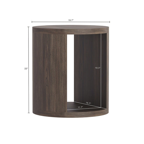 English Elm End Table Round Cylindrical Wood Grain Laminate with Open Storage for Living Room Walnut B365P504326