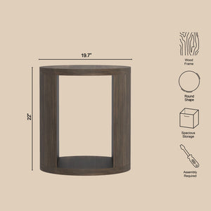 English Elm End Table Round Cylindrical Wood Grain Laminate with Open Storage for Living Room Walnut B365P504326