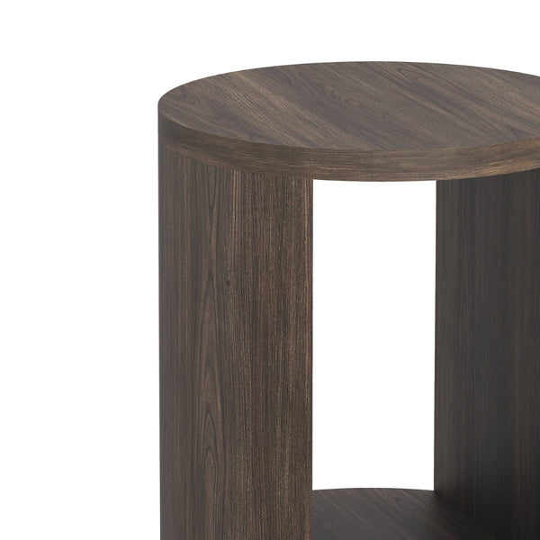 English Elm End Table Round Cylindrical Wood Grain Laminate with Open Storage for Living Room Walnut B365P504326