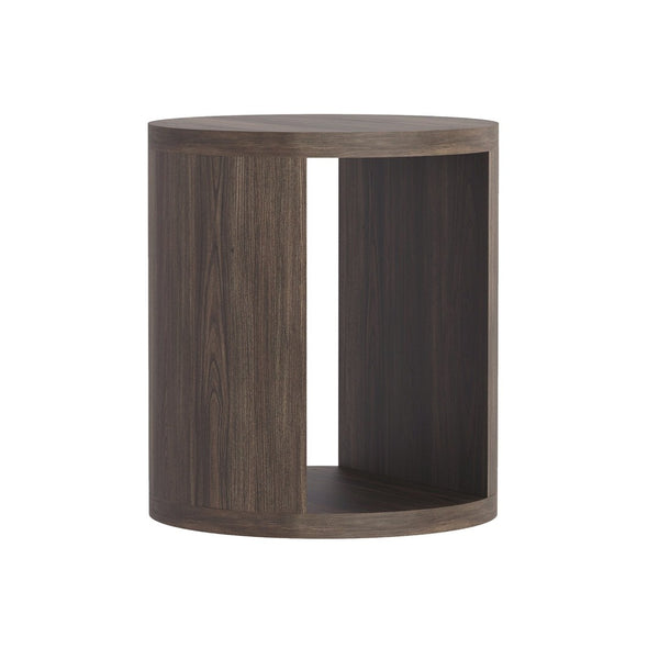 English Elm End Table Round Cylindrical Wood Grain Laminate with Open Storage for Living Room Walnut B365P504326