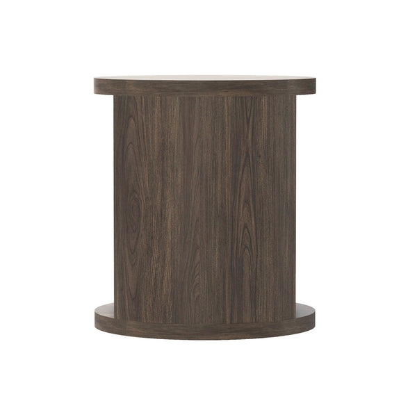 English Elm End Table Round Cylindrical Wood Grain Laminate with Open Storage for Living Room Walnut B365P504326