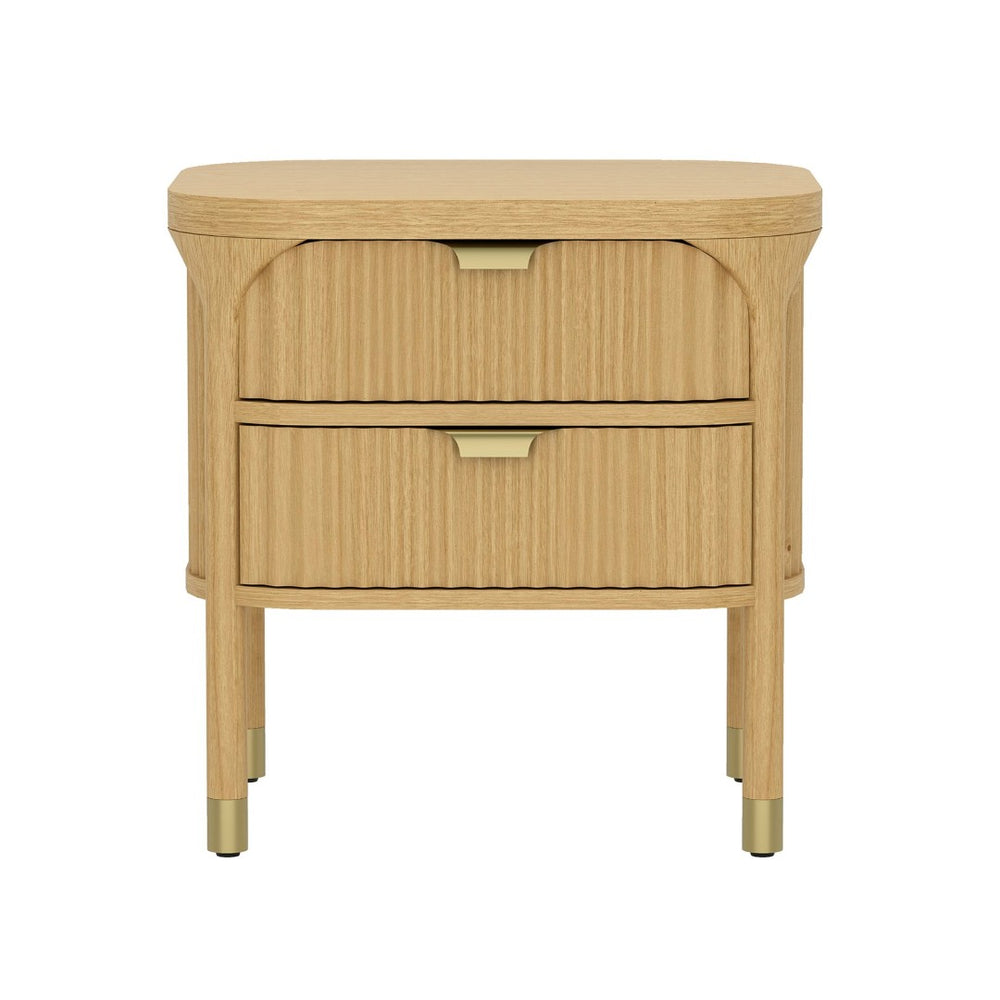English Elm Nightstand Solid Rubberwood with Fluted Drawer Fronts and Soft Close Slides for Bedroom Natural B365P504327
