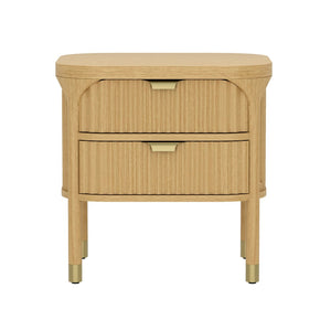 English Elm Nightstand Solid Rubberwood with Fluted Drawer Fronts and Soft Close Slides for Bedroom Natural B365P504327
