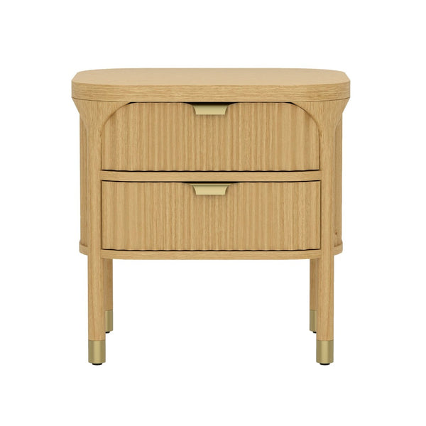 English Elm Nightstand Solid Rubberwood with Fluted Drawer Fronts and Soft Close Slides for Bedroom Natural B365P504327