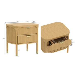English Elm Nightstand Solid Rubberwood with Fluted Drawer Fronts and Soft Close Slides for Bedroom Natural B365P504327