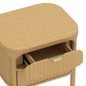 English Elm Nightstand Solid Rubberwood with Fluted Drawer Fronts and Soft Close Slides for Bedroom Natural B365P504327