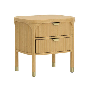 English Elm Nightstand Solid Rubberwood with Fluted Drawer Fronts and Soft Close Slides for Bedroom Natural B365P504327
