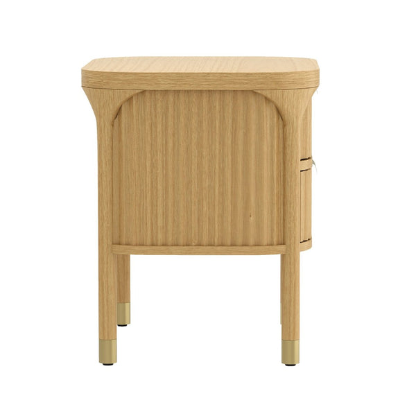 English Elm Nightstand Solid Rubberwood with Fluted Drawer Fronts and Soft Close Slides for Bedroom Natural B365P504327