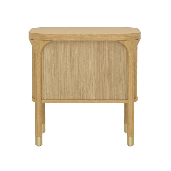 English Elm Nightstand Solid Rubberwood with Fluted Drawer Fronts and Soft Close Slides for Bedroom Natural B365P504327