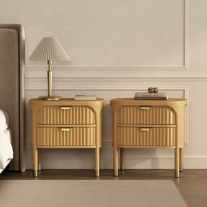 English Elm Nightstand Solid Rubberwood with Fluted Drawer Fronts and Soft Close Slides for Bedroom Natural B365P504327
