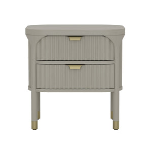 English Elm Nightstand Solid Rubberwood with Fluted Drawer Fronts and Soft Close Slides for Bedroom Grey B365P504328