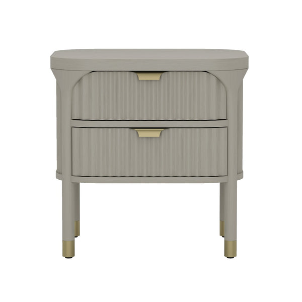 English Elm Nightstand Solid Rubberwood with Fluted Drawer Fronts and Soft Close Slides for Bedroom Grey B365P504328