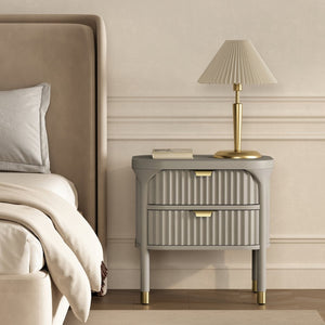 English Elm Nightstand Solid Rubberwood with Fluted Drawer Fronts and Soft Close Slides for Bedroom Grey B365P504328