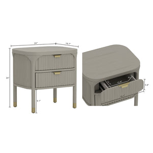 English Elm Nightstand Solid Rubberwood with Fluted Drawer Fronts and Soft Close Slides for Bedroom Grey B365P504328