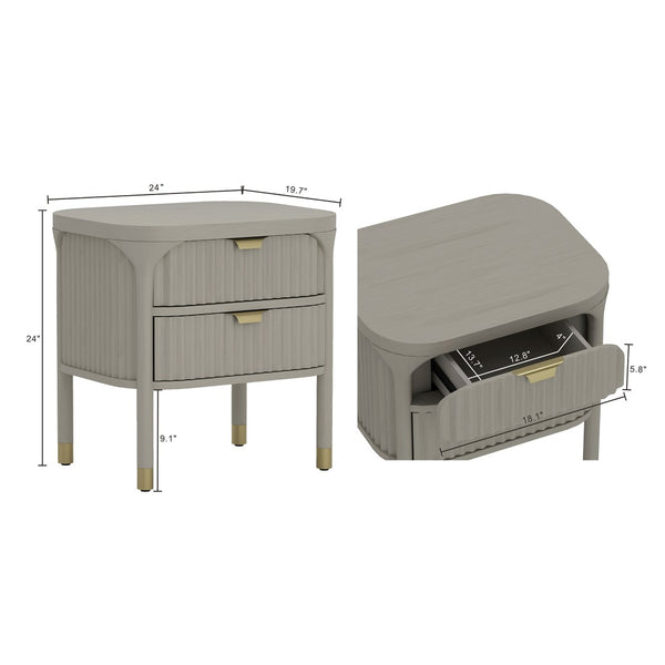 English Elm Nightstand Solid Rubberwood with Fluted Drawer Fronts and Soft Close Slides for Bedroom Grey B365P504328