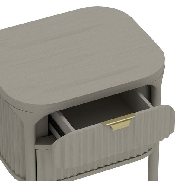 English Elm Nightstand Solid Rubberwood with Fluted Drawer Fronts and Soft Close Slides for Bedroom Grey B365P504328