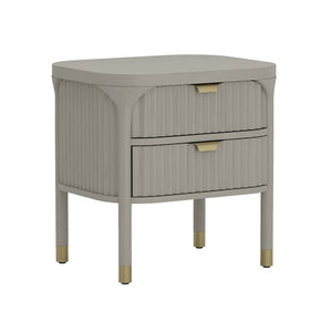 English Elm Nightstand Solid Rubberwood with Fluted Drawer Fronts and Soft Close Slides for Bedroom Grey B365P504328