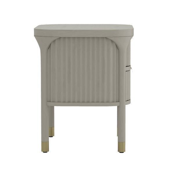 English Elm Nightstand Solid Rubberwood with Fluted Drawer Fronts and Soft Close Slides for Bedroom Grey B365P504328