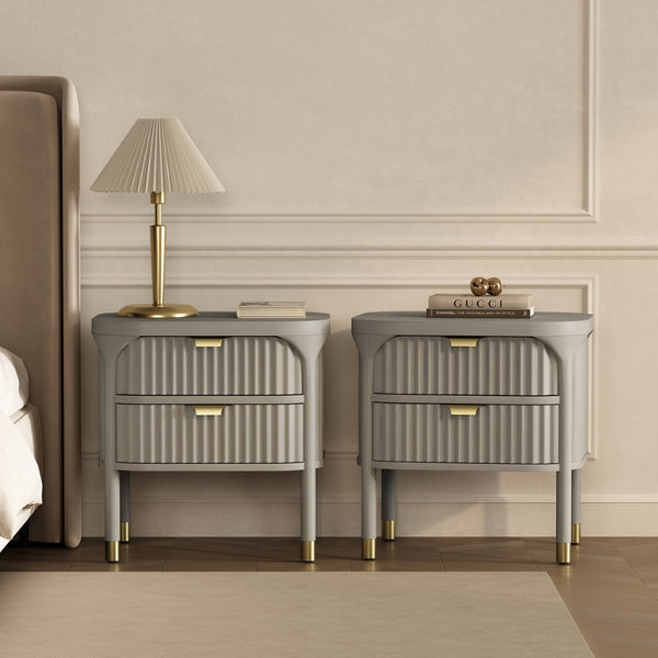 English Elm Nightstand Solid Rubberwood with Fluted Drawer Fronts and Soft Close Slides for Bedroom Grey B365P504328