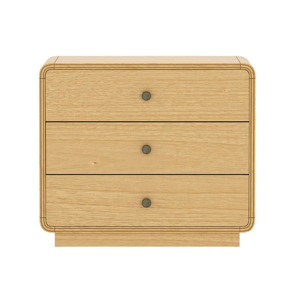 English Elm Nightstand Solid Rubberwood Three Drawer Bedside Cabinet with Soft Close Tracks Modern Organic Natural B365P504329