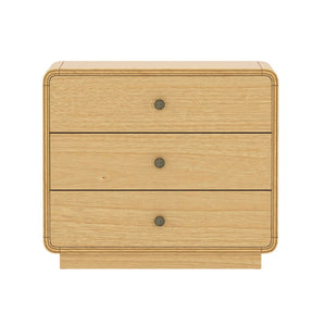 English Elm Nightstand Solid Rubberwood Three Drawer Bedside Cabinet with Soft Close Tracks Modern Organic Natural B365P504329