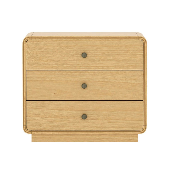 English Elm Nightstand Solid Rubberwood Three Drawer Bedside Cabinet with Soft Close Tracks Modern Organic Natural B365P504329