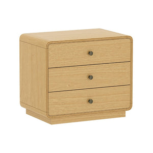 English Elm Nightstand Solid Rubberwood Three Drawer Bedside Cabinet with Soft Close Tracks Modern Organic Natural B365P504329