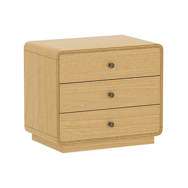 English Elm Nightstand Solid Rubberwood Three Drawer Bedside Cabinet with Soft Close Tracks Modern Organic Natural B365P504329